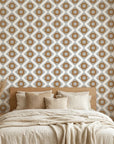 Bronze Compass bold geometric diamond tile wallpaper in a warm and inviting living room