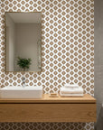 Bronze Compass bold geometric diamond tile wallpaper as a feature wall in a bright home office