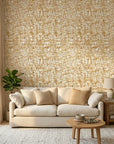 Brushed Gold neutral abstract peel and stick wallpaper in a warm and inviting living room