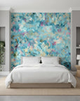 Brushed Lagoon airy blue crosshatch adding character to a cozy bedroom