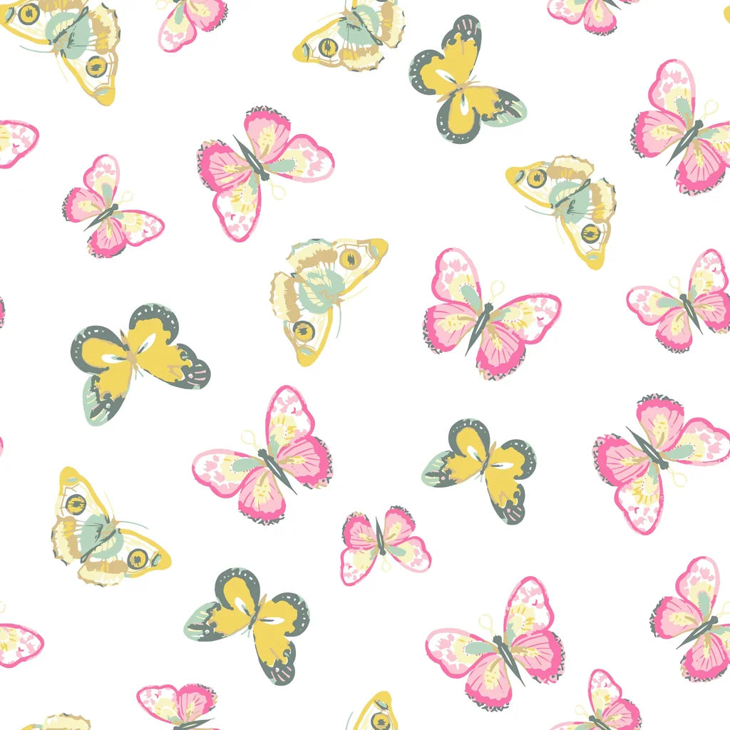 Bubblegum Flutter pink and yellow butterfly wallpaper