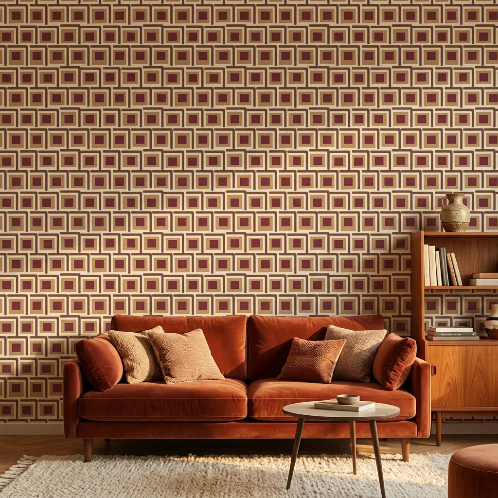 Smooth geometric burgundy and tan peel and stick wallpaper - Burgundy Stack