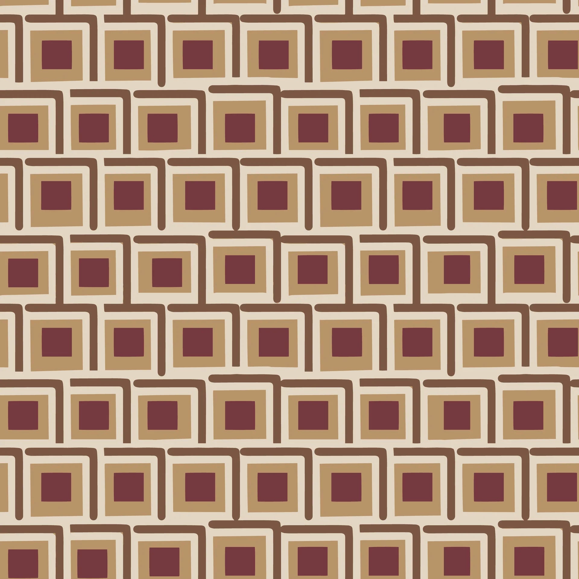 Burgundy Stack retro geometric wallpaper creating ambiance in a serene bathroom