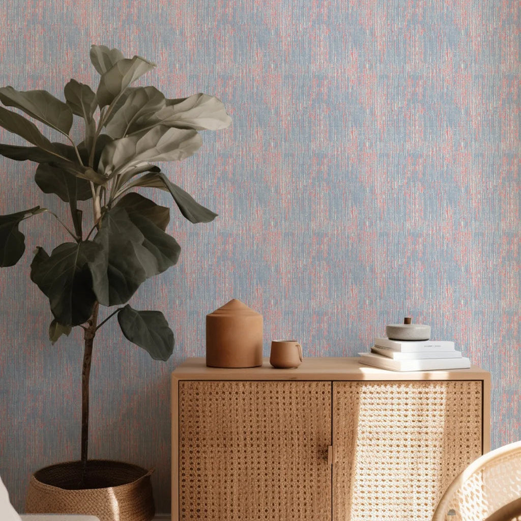 Textured red and blue hand drawn stripe peel and stick wallpaper - Burnished Edge