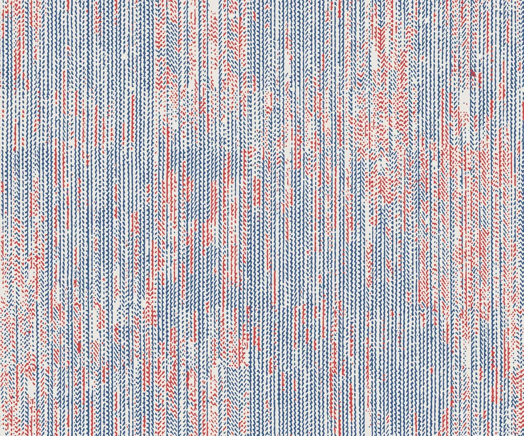 Textured red and blue hand drawn stripe peel and stick wallpaper - Burnished Edge