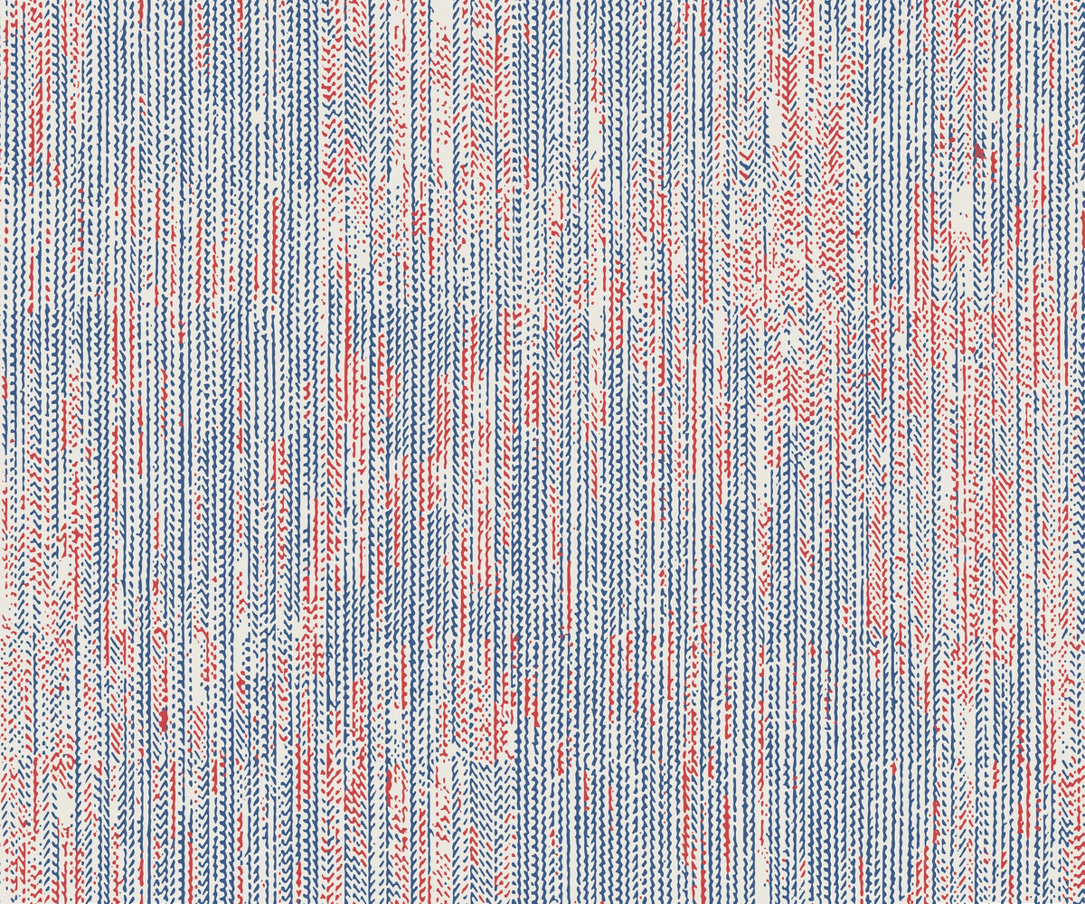 Burnished Edge red blue white textured stripe wallpaper
