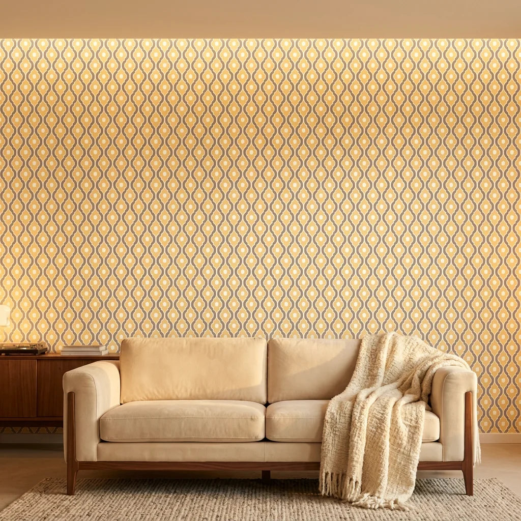 Smooth golden and taupe ogee geometric peel and stick wallpaper - Butter Ogee