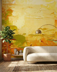 Textured warm yellow and green abstract impasto peel and stick wallpaper - Butter & Gold