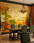 Butter & Gold warm yellow abstract impasto wallpaper as a feature wall in a bright home office