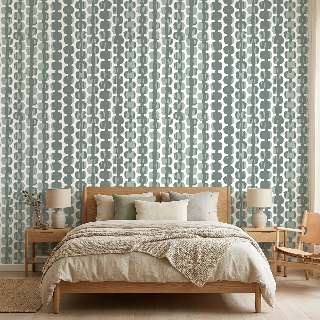 Cactus Lane serene green abstract wallpaper adding character to a cozy bedroom
