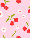 Geometric red cherry and white daisy peel and stick wallpaper - Candy Bloom