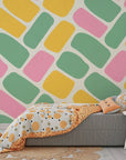 Self-adhesive wall covering featuring a sleek grid of polished soft-edged colorful blocks - Candy Cobbles