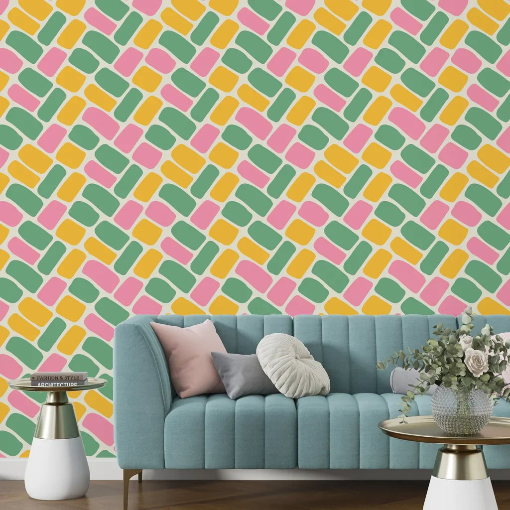 Polychromatic arrangement of seamless rounded rectangular shapes in a decorative mosaic design - Candy Cobbles