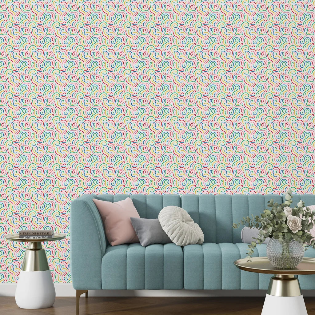 Arched ribbons of kaleidoscopic flecks create an undulating artistic wall mural. - Candy Currents