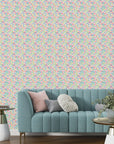 Arched ribbons of kaleidoscopic flecks create an undulating artistic wall mural. - Candy Currents