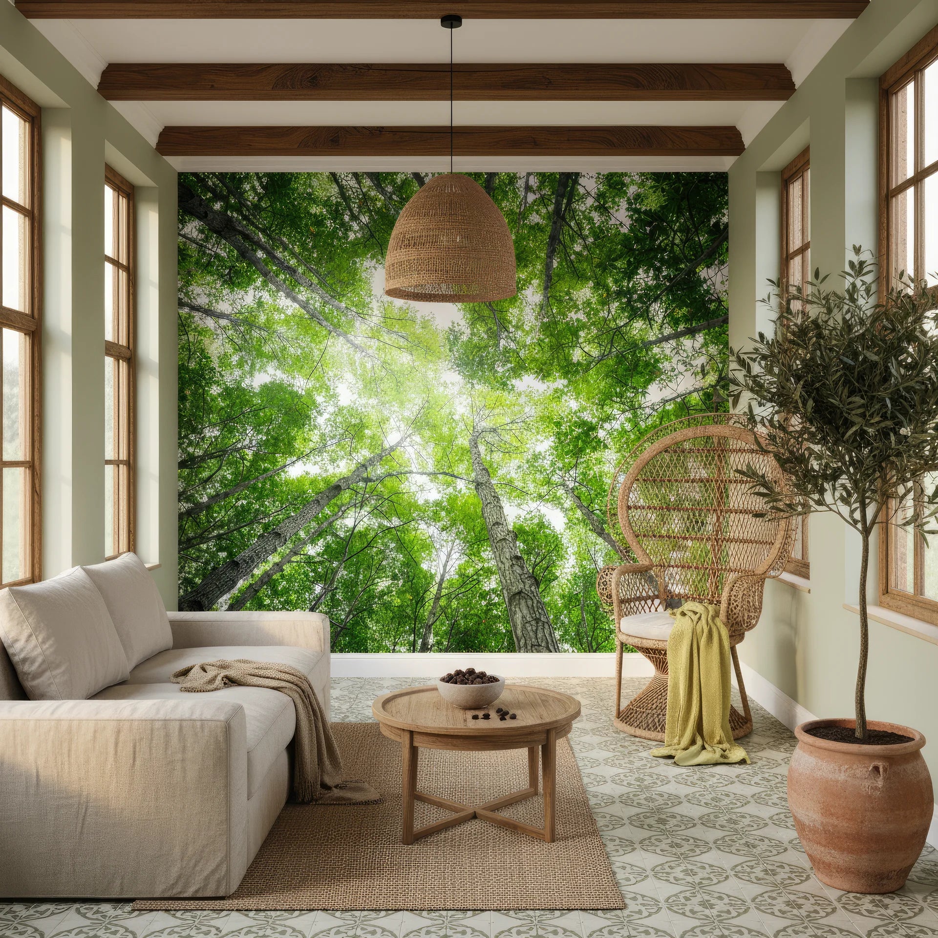 Vertical forest composition showing ascending trees toward sky removable wall mural