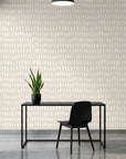 Canvas Dash minimalist line grid wallpaper as a feature wall in a bright home office