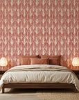 Canyon Ikat terracotta geometric peel and stick wallpaper adding character to a cozy bedroom