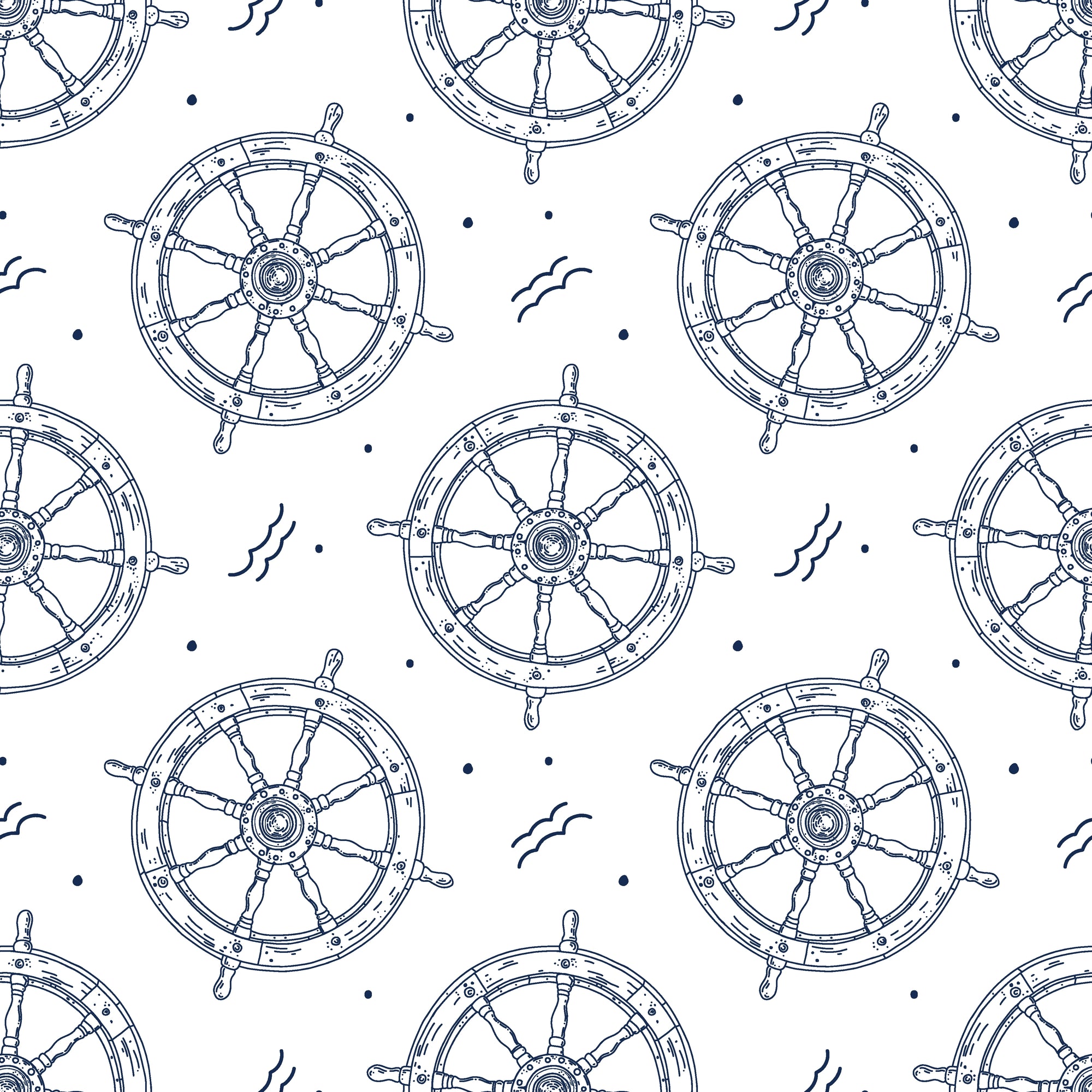 Smooth navy ship wheel nautical peel and stick wallpaper - Captain's Wheel
