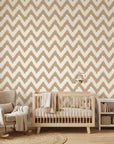 Caramel Drip taupe & gold geometric wallpaper adding character to a cozy bedroom