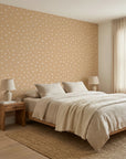Caramel Haze cozy caramel brushstroke dot wallpaper adding character to a cozy bedroom
