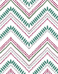 Carnival Stripe teal and burgundy chevron wallpaper creating ambiance in a serene bathroom