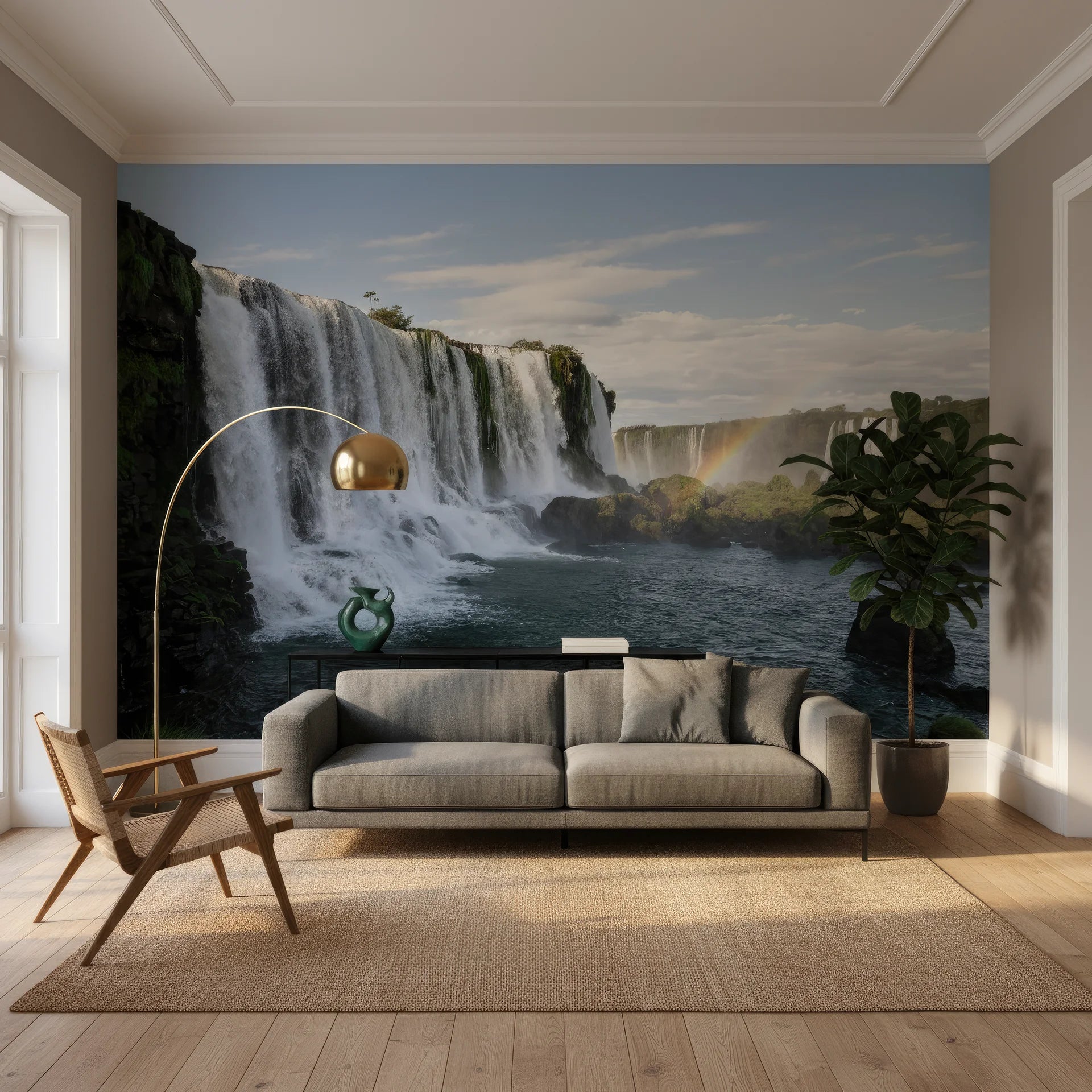 Flowing water cascade with movement and rhythm in landscape removable wallpaper