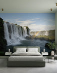 Cascading water feature with dancing light patterns removable wall mural