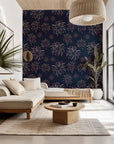 Navy blue wallpaper featuring pink and yellow firework bursts - Celestial Burst