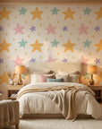 Celestial Dream pastel star wallpaper adding character to a cozy bedroom