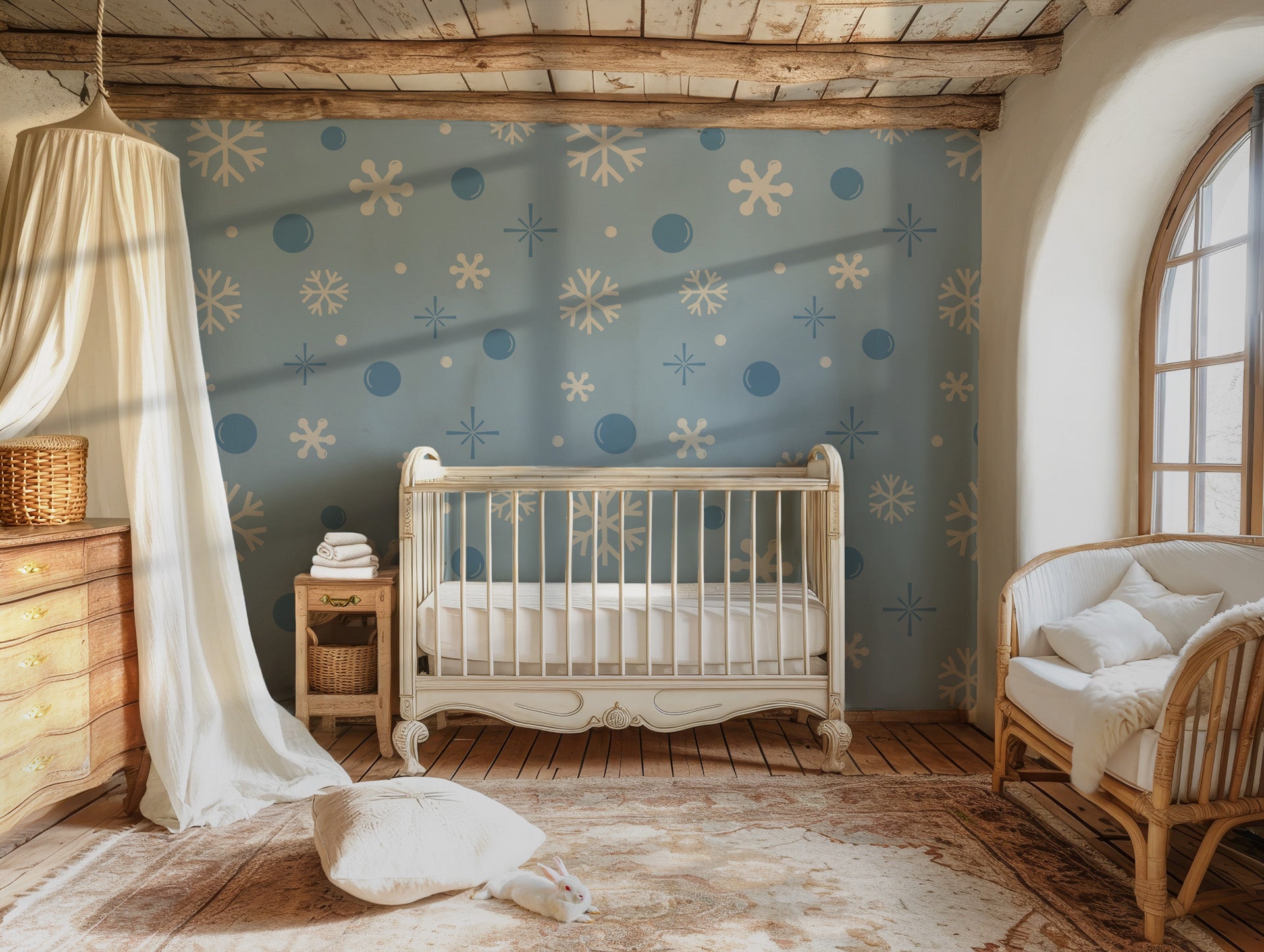 Cosmic wall covering featuring a scattering of heavenly bodies