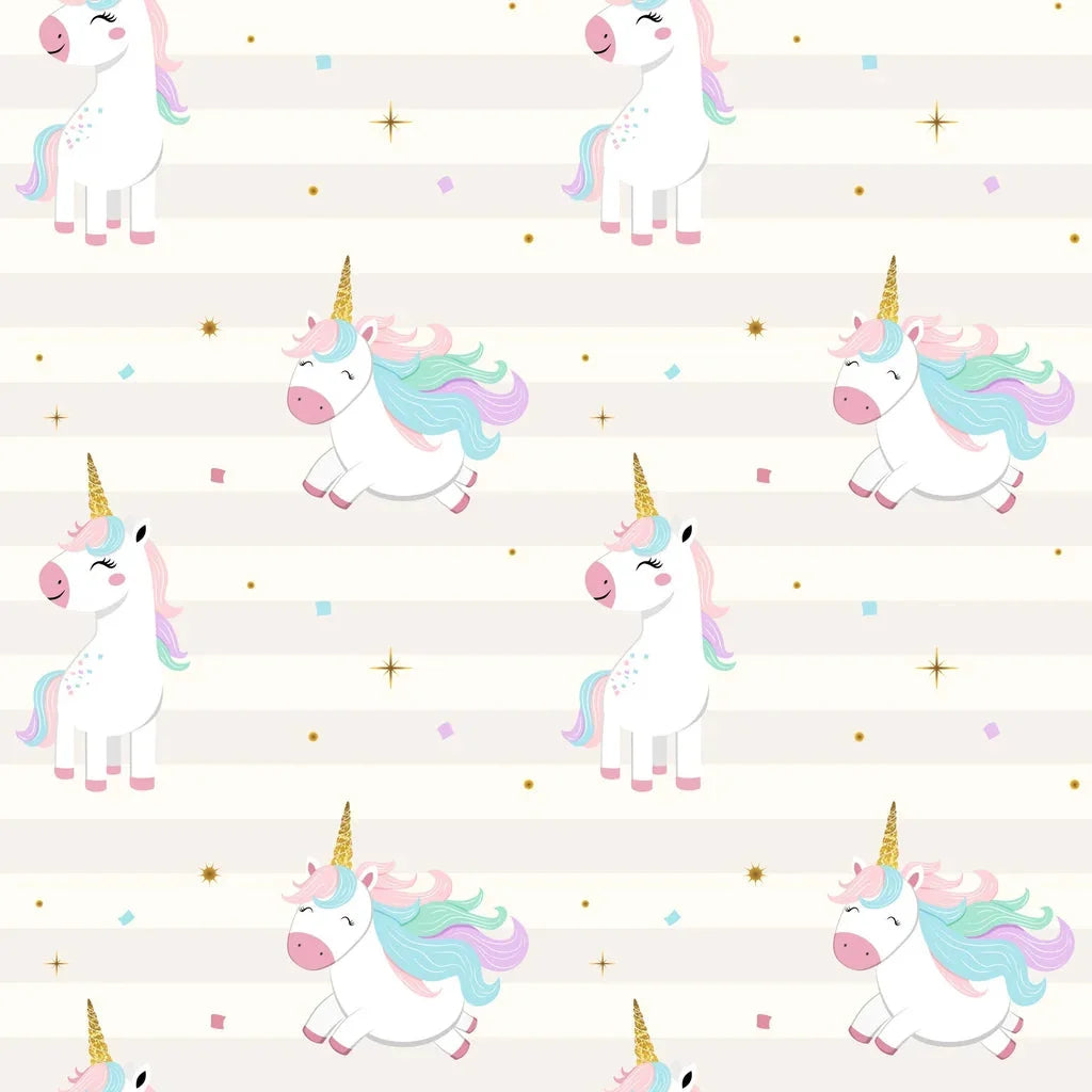 Celestial Prance pink and gold unicorn wallpaper