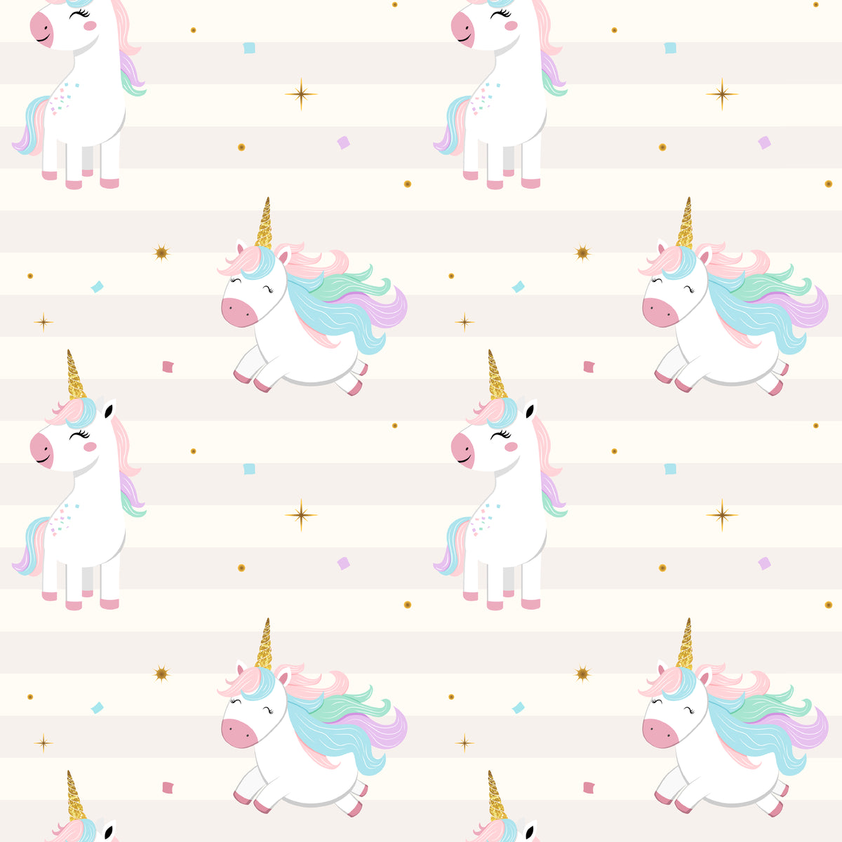 Celestial Prance pink and gold unicorn wallpaper