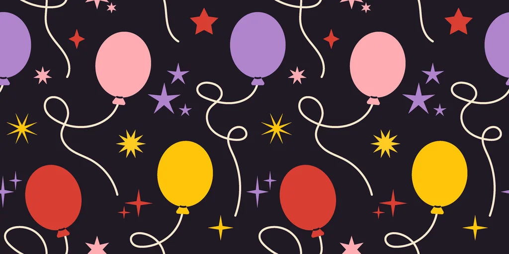 Dark navy festive balloon and star peel and stick wallpaper - Celestial Bloom