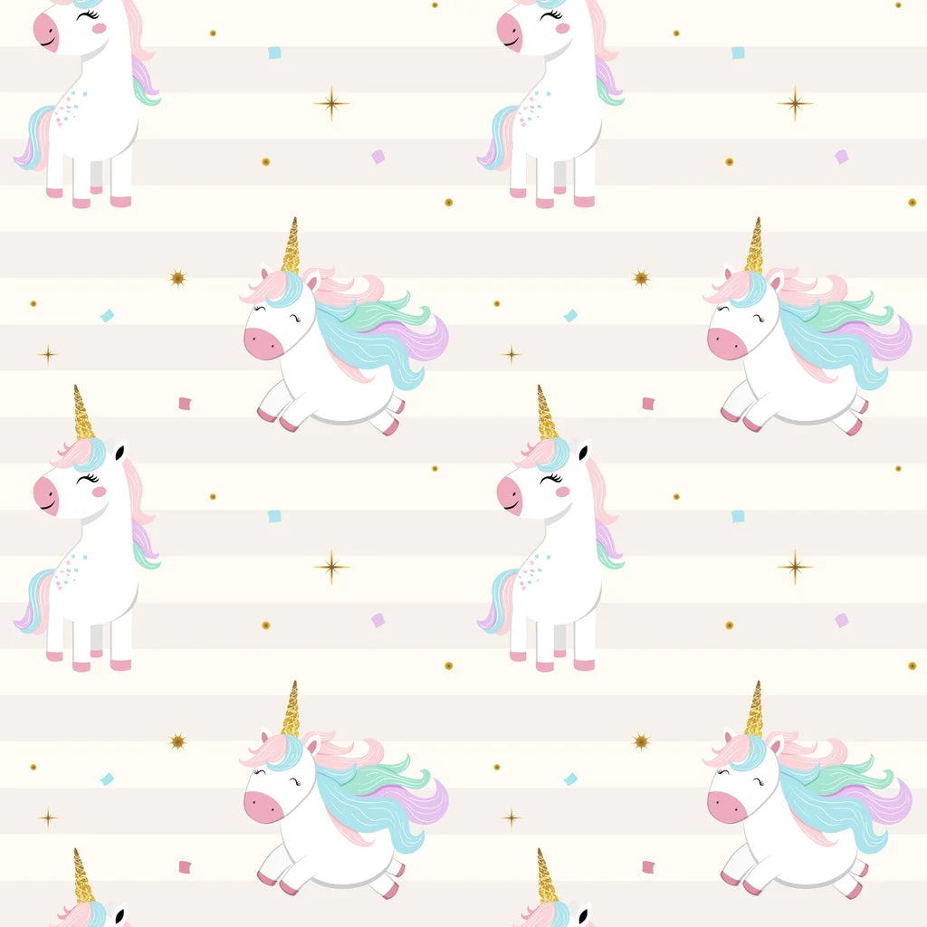 Smooth striped cream unicorn and star peel and stick wallpaper -Celestial Prance