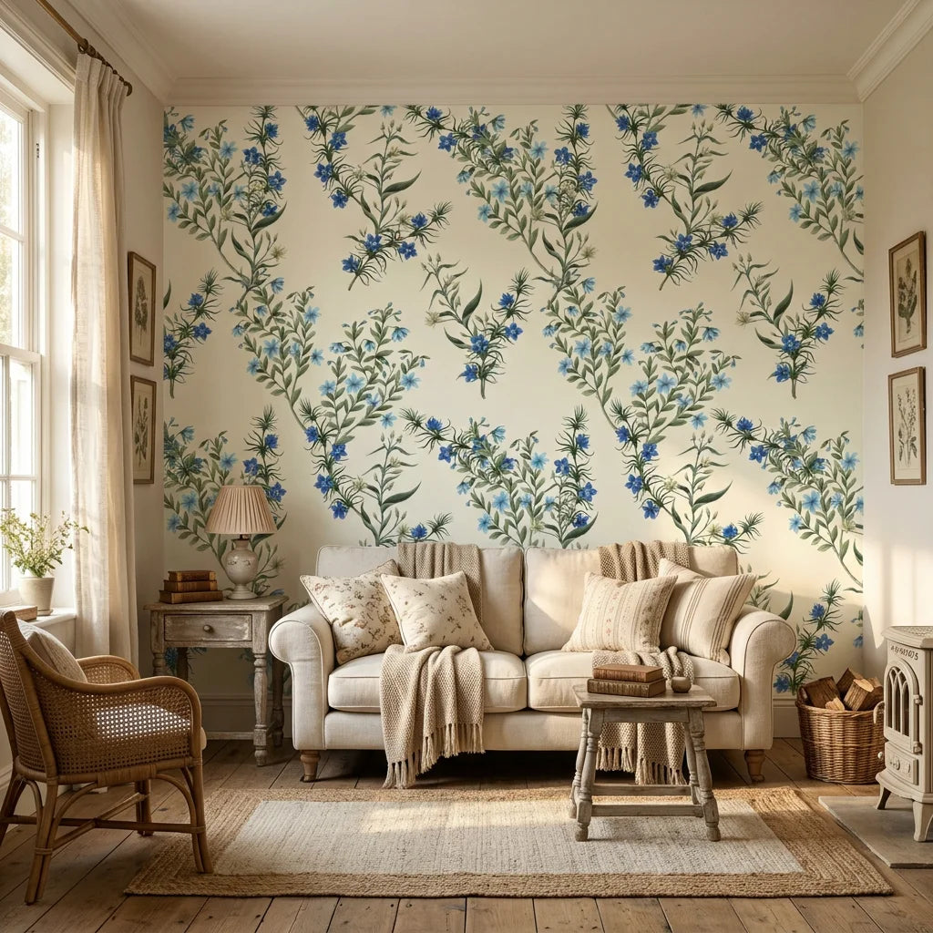 Cerulean Blossom in a warm and inviting living room