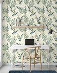 Cerulean Blossom as a feature wall in a bright home office