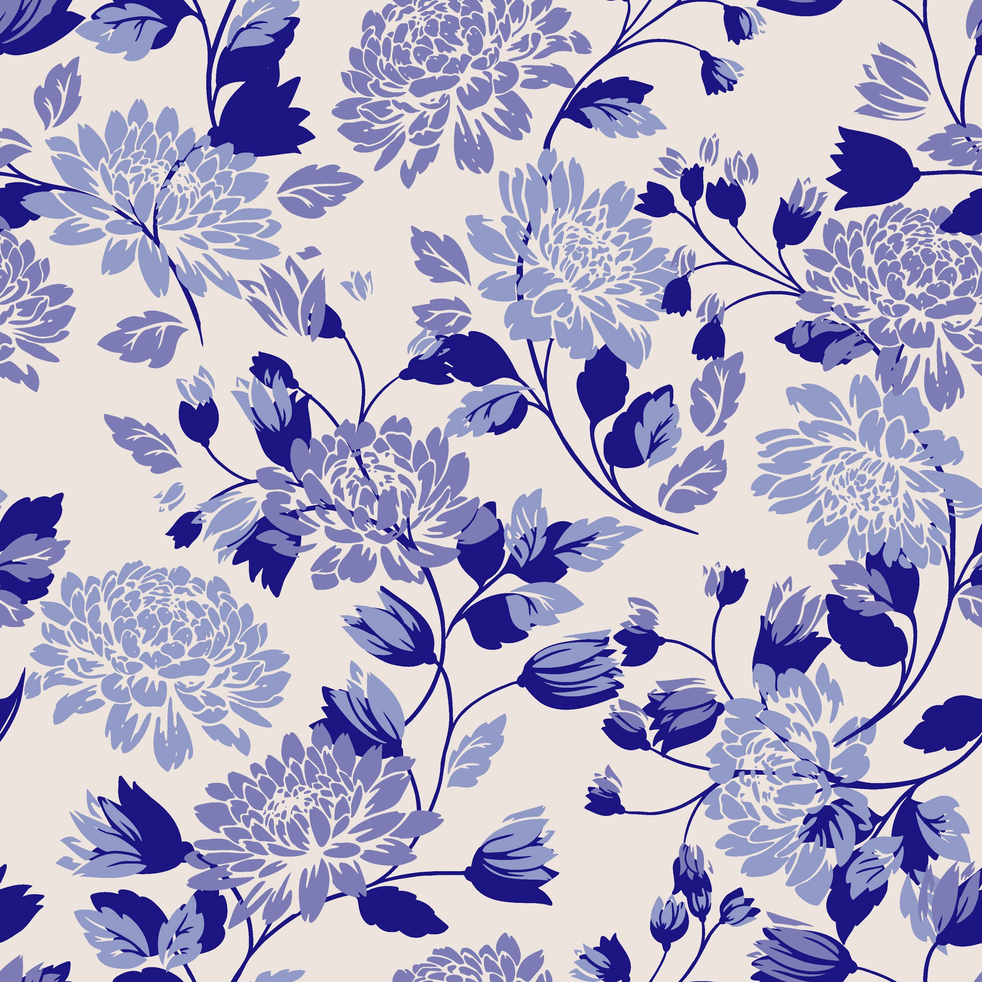 Cerulean Cascade self-adhesive wallpaper featuring a refined blue flower pattern against an ivory backdrop