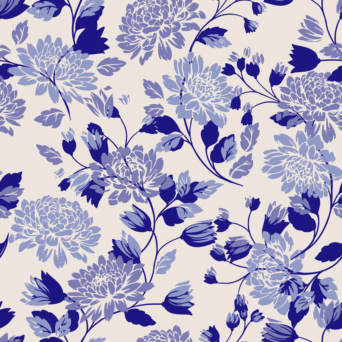 Cerulean Cascade classic blue and white chinoiserie floral wallpaper