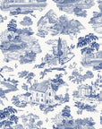 Smooth blue toile landscape peel and stick wallpaper - Cerulean Estate