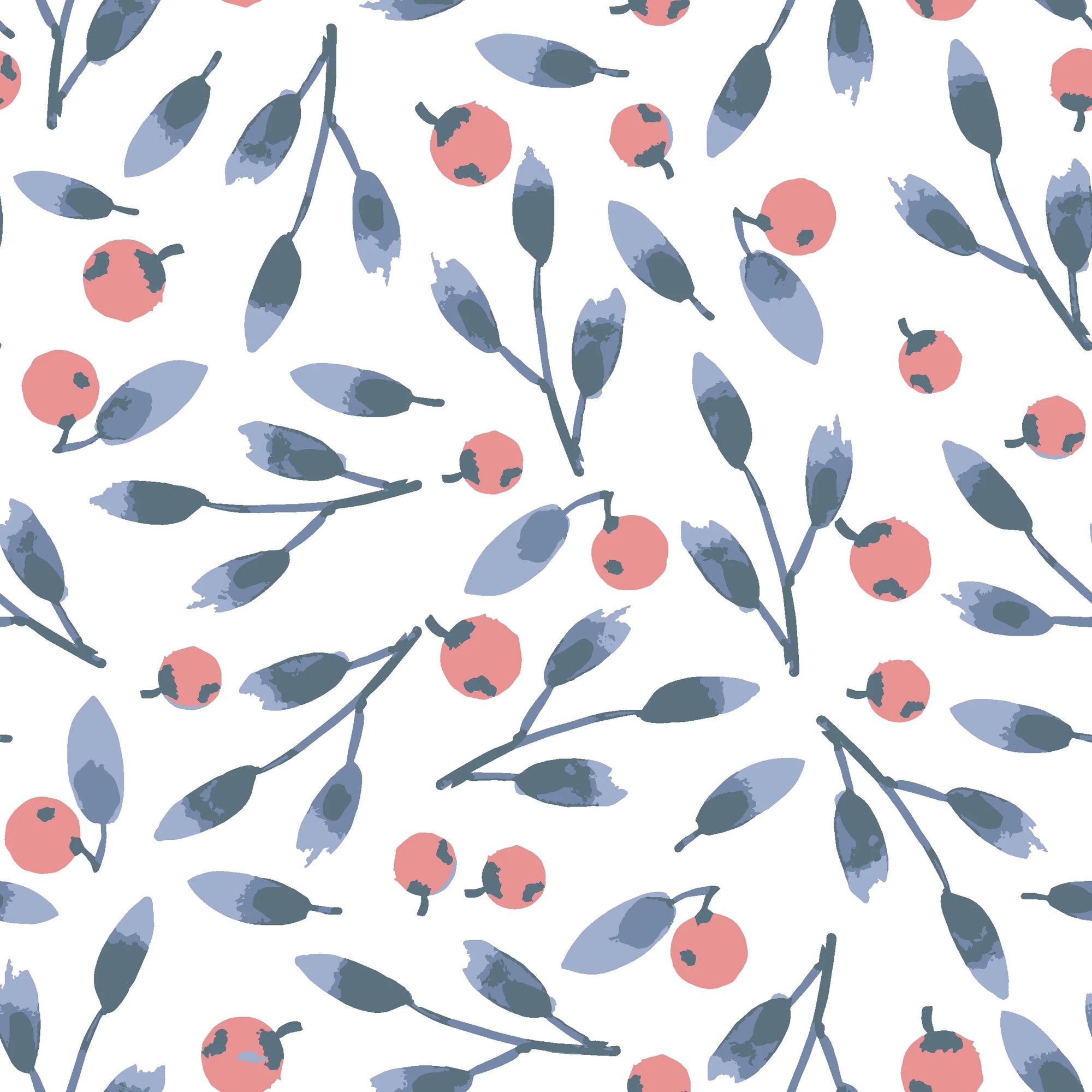 Cerulean Petal blue and coral botanical wallpaper