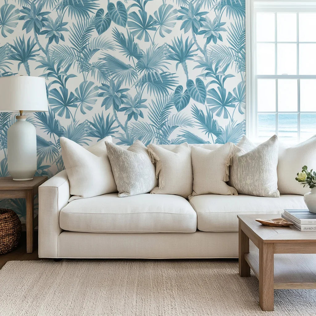 Numerous, stacked exotic leaves drenched in intense indigo-blue