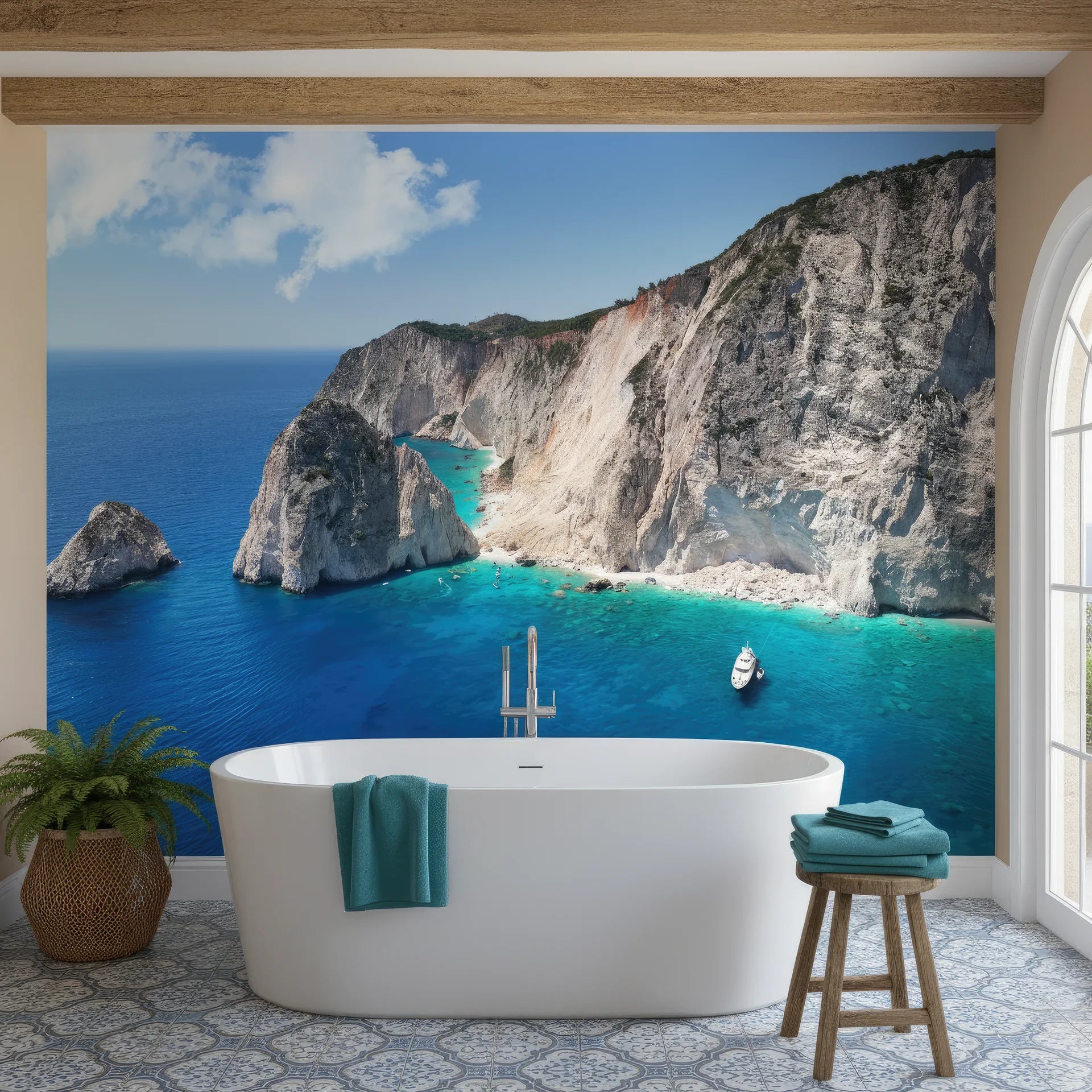 Contrasting soft and bold colors in natural landscape removable wall mural