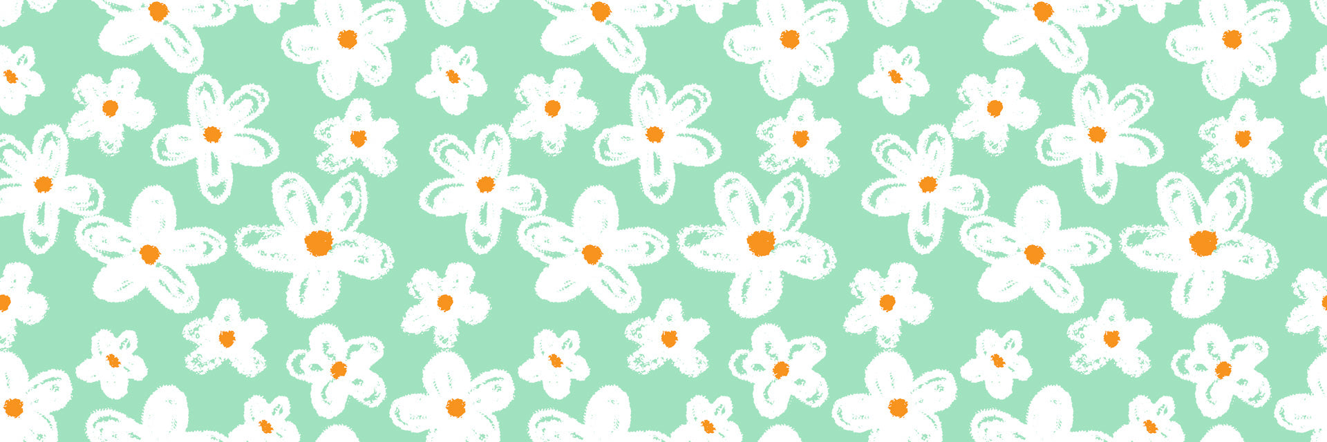 Mint green and white crayon daisy peel and stick wallpaper - Chalky Meadow
