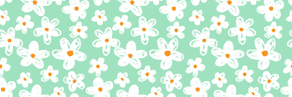 Mint green and white crayon daisy peel and stick wallpaper - Chalky Meadow
