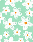 Mint green and white crayon daisy peel and stick wallpaper - Chalky Meadow