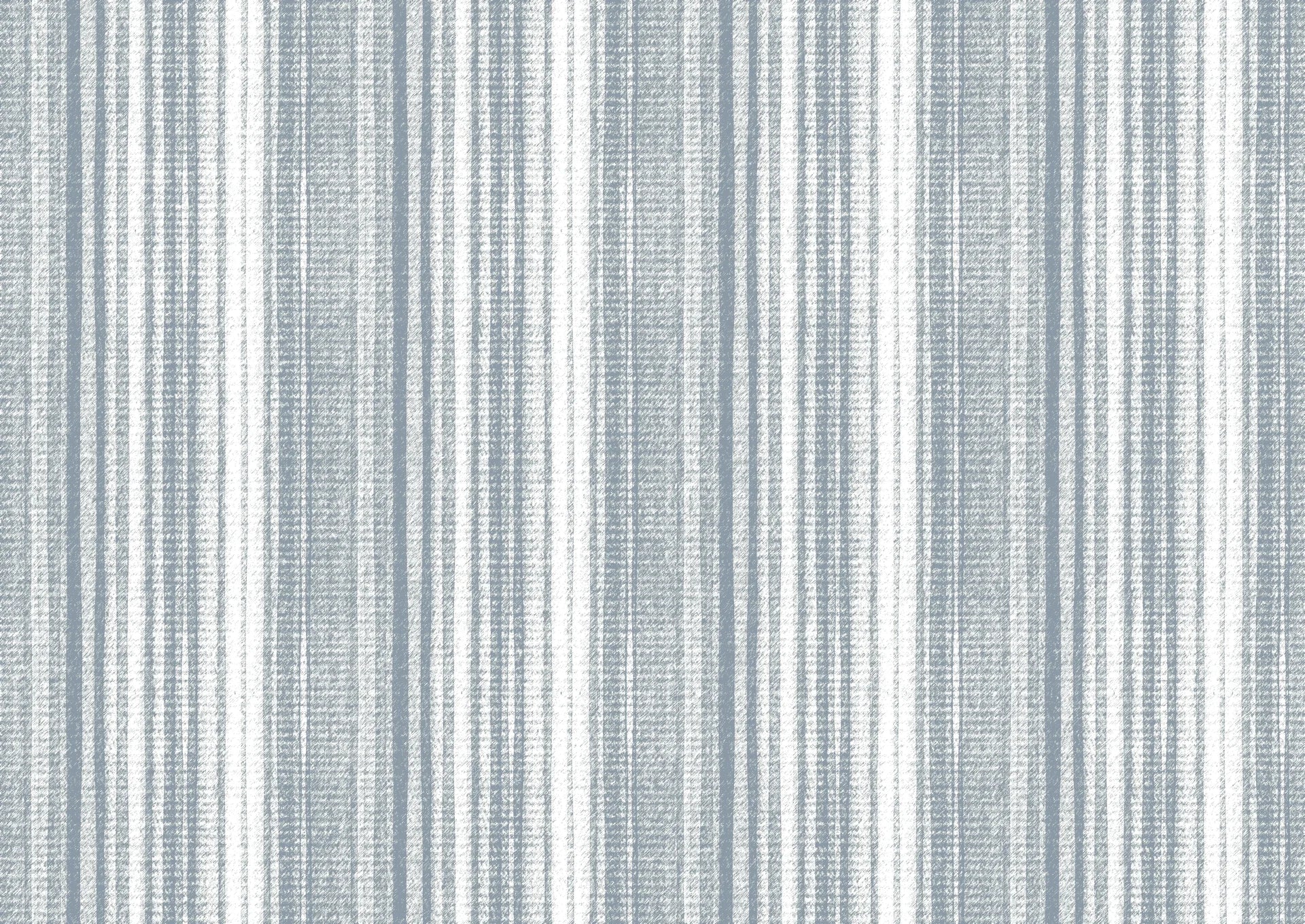 Chambray Ticking soft blue striped wallpaper creating ambiance in a serene bathroom