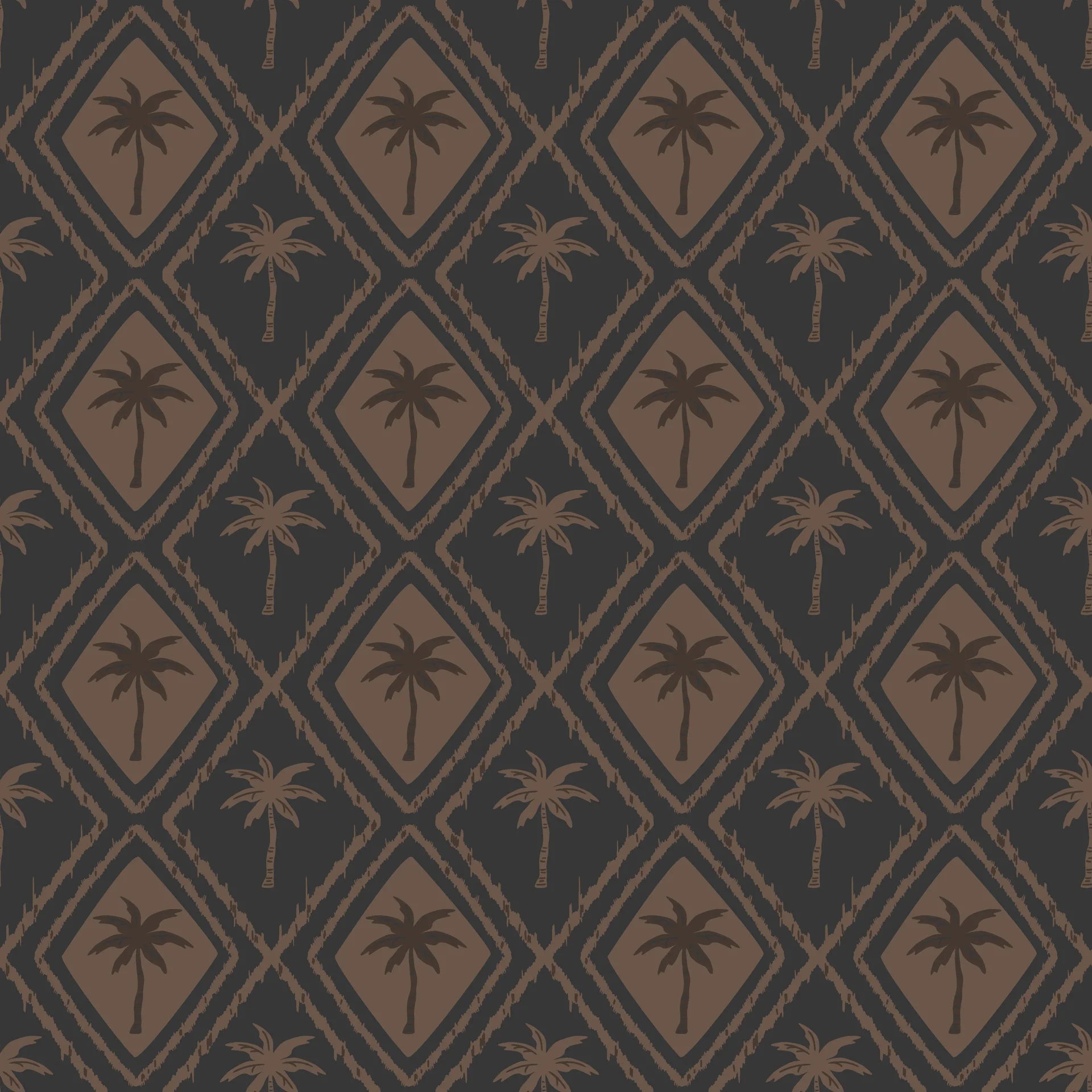 Matte charcoal grey tropical palm trellis peel and stick wallpaper - Charcoal Palm