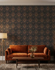 Charcoal Palm dramatic tropical in a warm and inviting living room