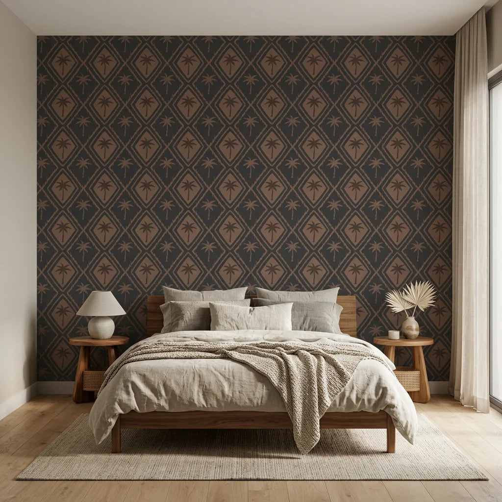 Charcoal Palm dramatic tropical adding character to a cozy bedroom